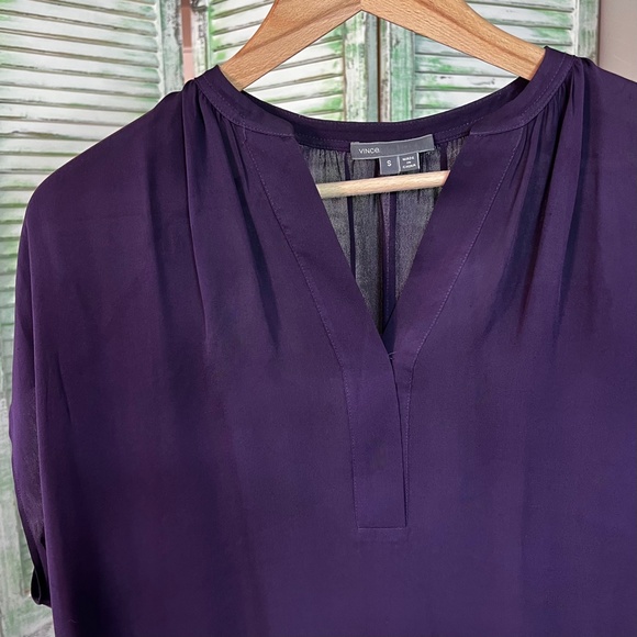 EUC [Vince.] Silk V-Neck Top | Gorgeous Purple Pleated Semi-Sheer Blouse | Small - Picture 6 of 12